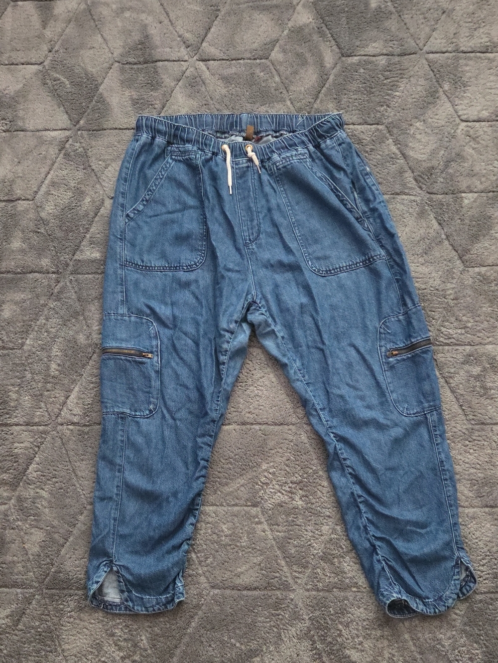 Pilcro Blue Denim Cottage Utility Jogger Jeans Ruched Legs Zipper Pockets Large - Picture 7 of 13